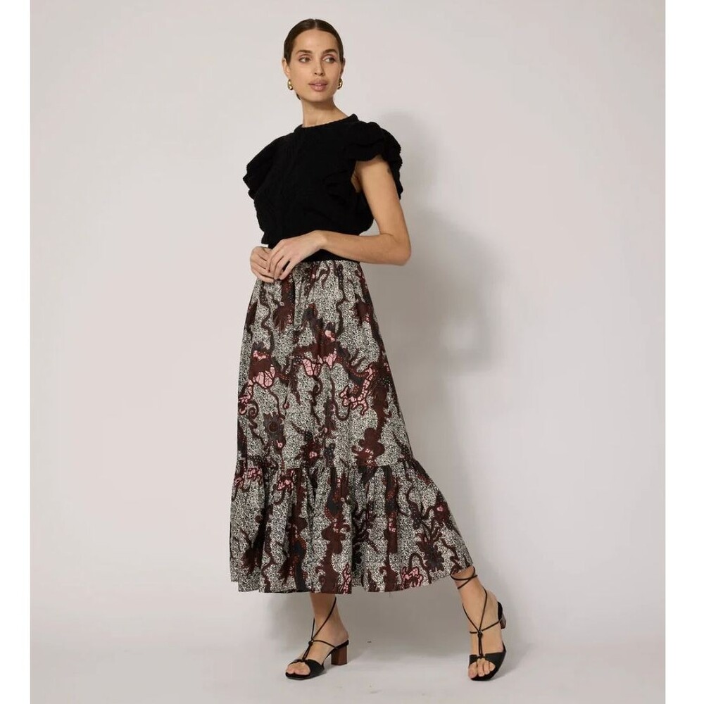 NWT Cleobella Boem Keisha Ankle Skirt Brown Patterned Maxi Castello Size XS